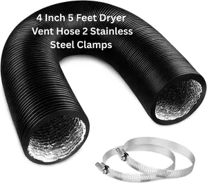 4 Inch 5 Feet Dryer Vent Hose, Flexible Aluminum Air Ducting for HVAC Ventilation, Fan Filter and Grow Tent, 2 Clamps Include