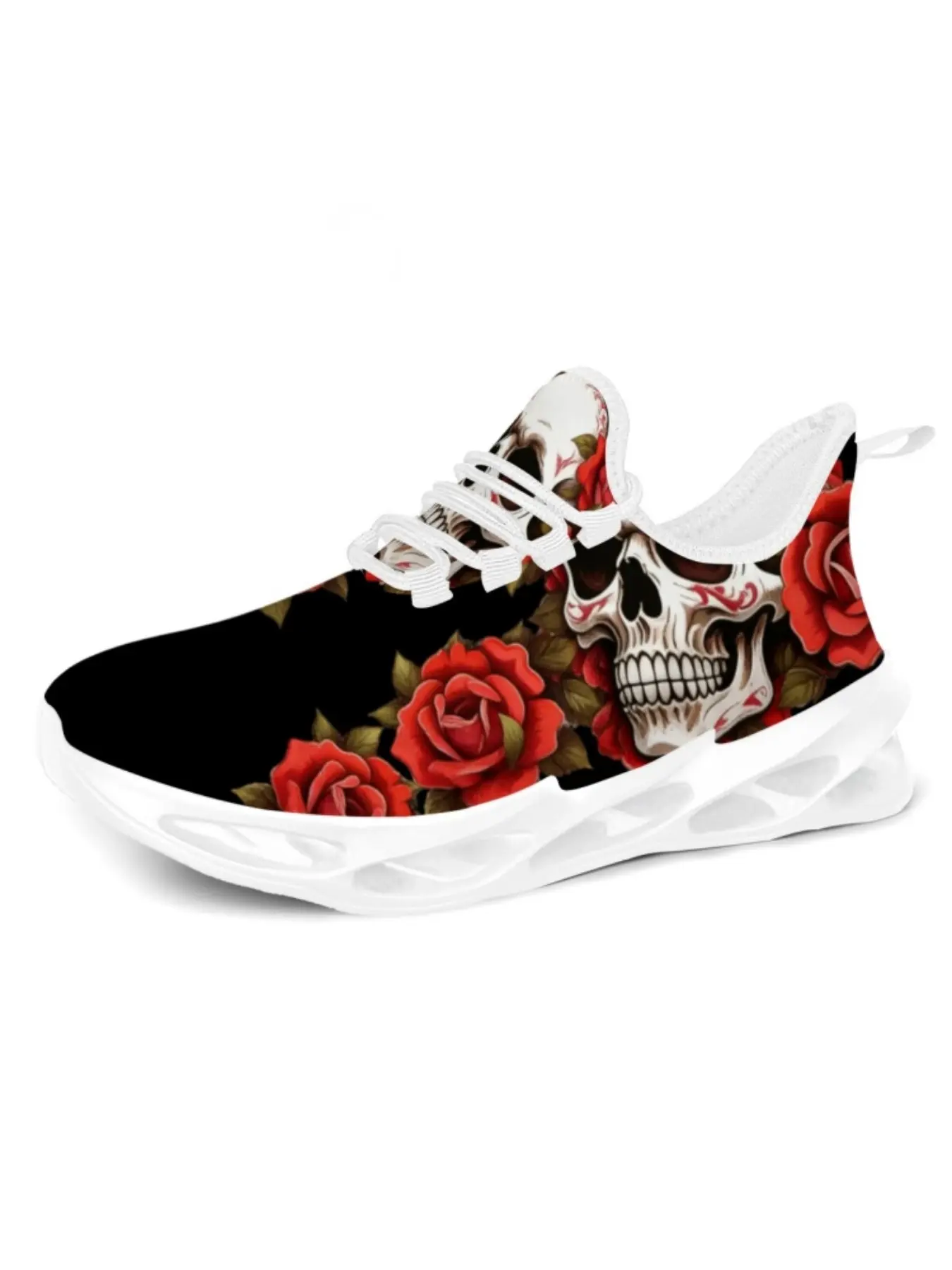 Unisex Rose Skull Retro Tattoo Sneakers, Dark Style Thick Sole Sports Shoes, Breathable Soft Elastic Casual Running Shoes, Running Sports Footwear