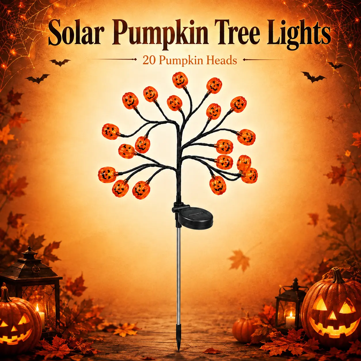 Solar Pumpkin Tree Lights Durable PS Pumpkin Heads,20-Head Halloween Garden Lights with 2 Lighting Modes & Auto On/Off, Outdoor Pathway Yard Lawn Decor, 2/4 Pack tiktokshopbacktoschool Outdoor Decoration Light Decorative Solar Lights