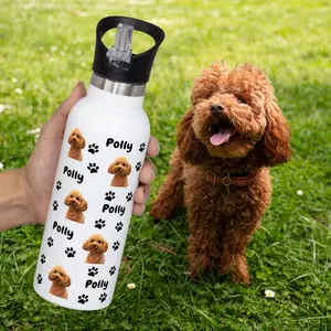 Custom Pet Picture Bottle with Lid, Insulated Stainless Steel Personalized Photo Tumbler for Animal Lovers, Drinking Cup with Pet's Portrait