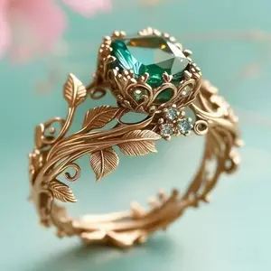 September Laurel  Ancient Totem Ring with Green Crystal, Energy Grounding Tribal Design for Men & Women, Spiritual Protection Jewelry with Healing Properties hand fabricated jewelry