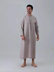 Men's Light Tassel Decorated Arabic Robe, Stand Collar Tassel Design, Elegant Traditional Middle Eastern Style, Casual Wear