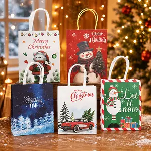 48 Pcs Multi-Style Assorted Christmas Kraft Paper Gift Bags Set, Snowman & Xmas Tree Printed Goodie Bags, Multipurpose for All Types of Holiday Parties, Party Favor Packs for Classroom Gift Exchange & Various Occasion Presents
