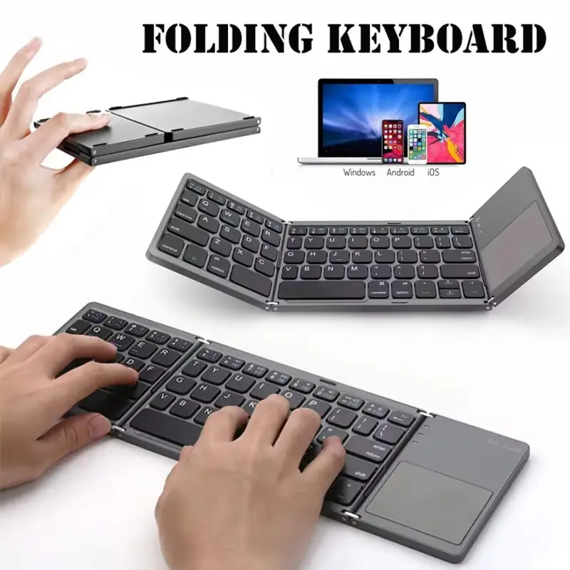 Foldable Wireless Keyboard with Touchpad, Ultra-Thin Portable Battery-Powered, Compatible with Android Windows iOS Tablets Laptops, Folding Wireless Keyboard