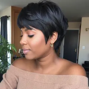 CLHAIR Short Pixie Cut Wig Brazilian Virgin Human Hair Black And Highlight Colorful Wig With Bangs Full Machine Ready To Go Glueless Wig dealsforyourdays