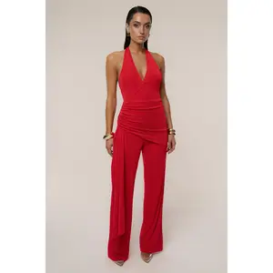 Red Rustic Charm Halter Jumpsuit