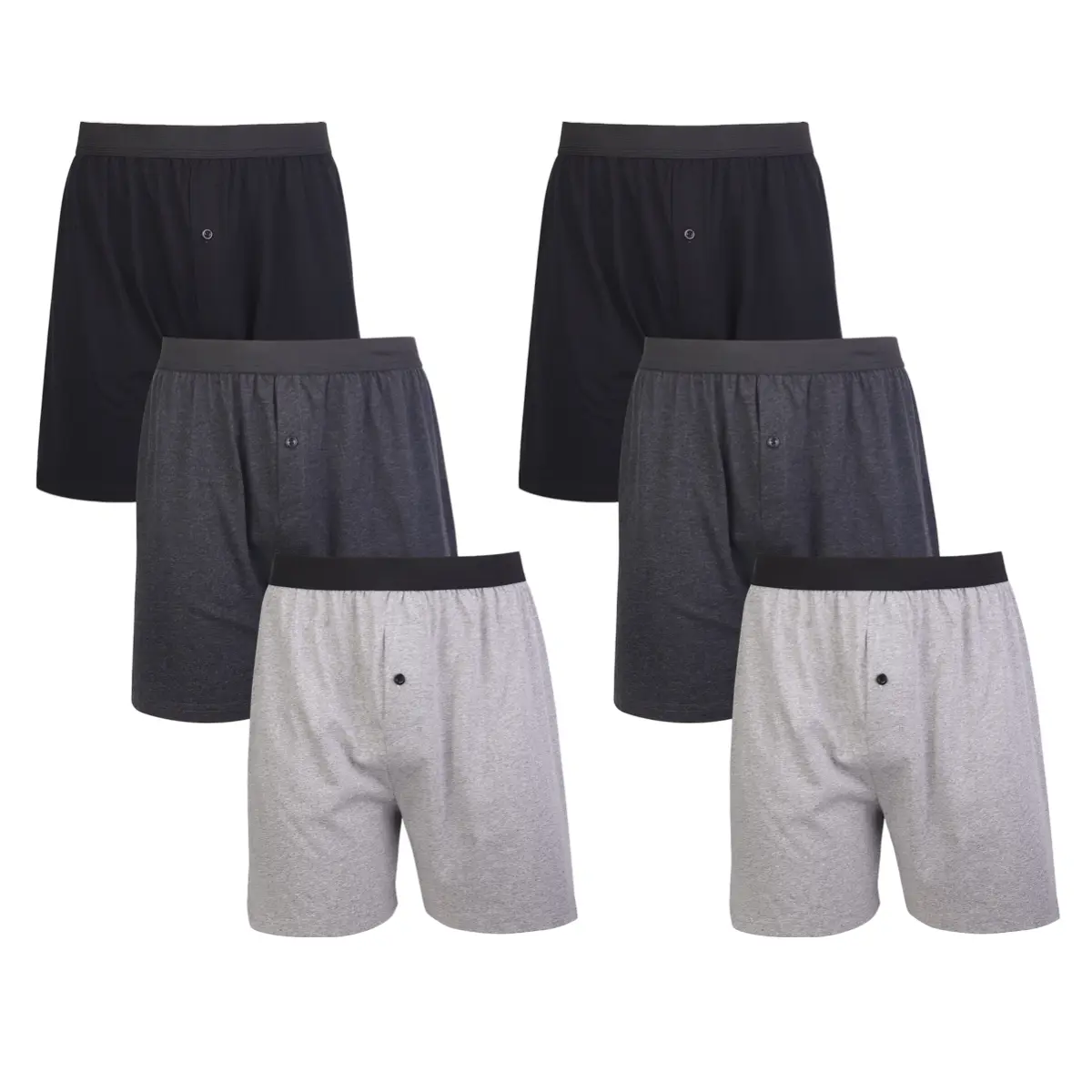 Knocker Mens Boxer Briefs Cotton 6-Pack Menswear Plain Boxers Underwear Sets with Elastic Band and Button Fly for Comfort and Durability
