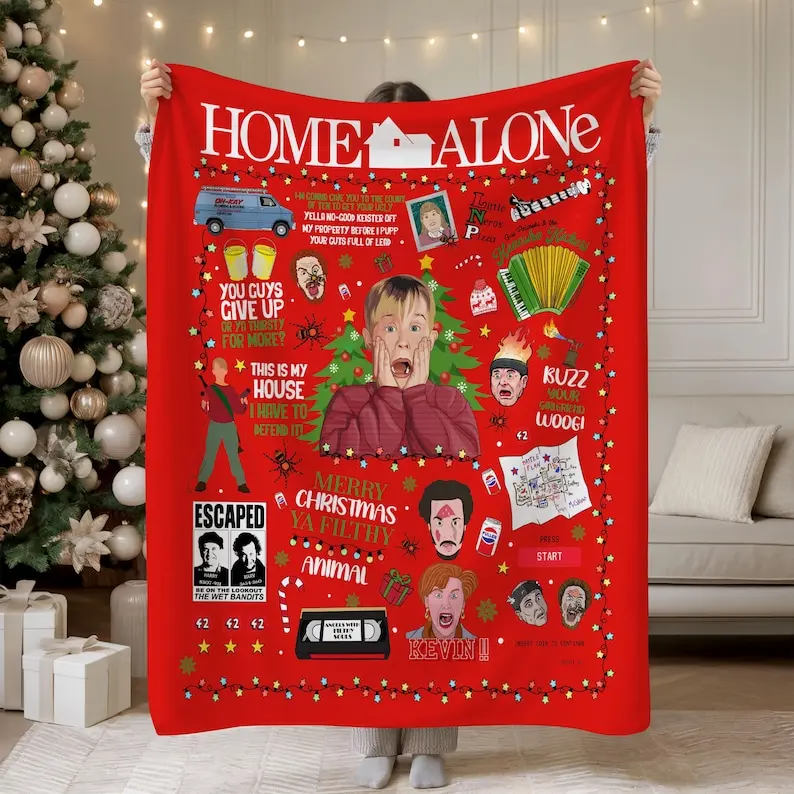 Home Alone Christmas Blanket, Retro 90s Funny Holiday Movie Throw, Xmas Gift for Movie Lovers, Christmas Vacation Blanket, Christmas Gift for Couch & Bed All Seasons Blankets Throw Blanket Birthday Anniversary Holiday Christmas Halloween