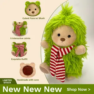 Getahug Green Fluffy Little Monster Bear Handmade Jointed Teddy Bear Gift - Plush Toy, , Stuffed Animal, Handcrafted Cute stranger things gifts grateful kids gifts Interactive Love Cute Love