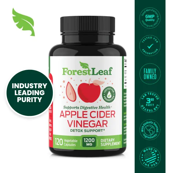 Forest Leaf Organic Apple Cider Vinegar Capsules 1200mg – 120 Caps – Gluten Free Supplement