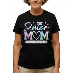 Proud Senior Mom Class of 2026 Graphic T-Shirt, 100% Premium Cotton Graduation Tee, Sentimental Gift for Her, Everyday Casual TShirt for Moms, Celebrate Your Graduate T Shirt