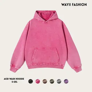 Wayii Women's Vintage Acid Wash Polyester Hoodies - Basic, Oversized Loose Fit Longsleeves, Kangaroo Pocket, Winter Casual Essentials (Pairs with Bottoms)
