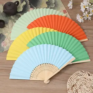 Foldable Fans Set of 5, Multi-Color Bamboo Paper Traditional Style, Random Colors, Ideal for Weddings, Parties, Gifts, Outdoor Decor