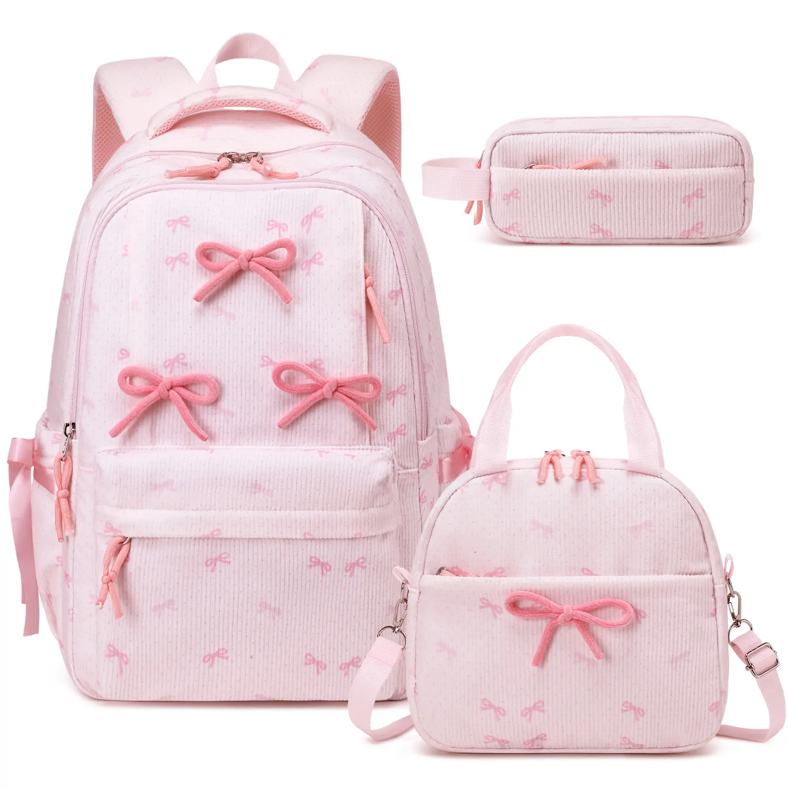 SIMILOVE 3PCS Backpack for School- Corduroy Girls Backpack with Lunch Bag & Pencil Case, school bag for Elementary Middle High School,Back to School Gift,Birthday's Gift