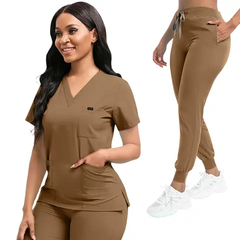 Clinical Uniform, Medical Uniform Scrub, Nurse Scrubs Set, Short-Sleeved Vneck Top & Jogging Pants, Hospital Doctor Work Wear for Women, Comfortable Fit, Workwear, Clothes