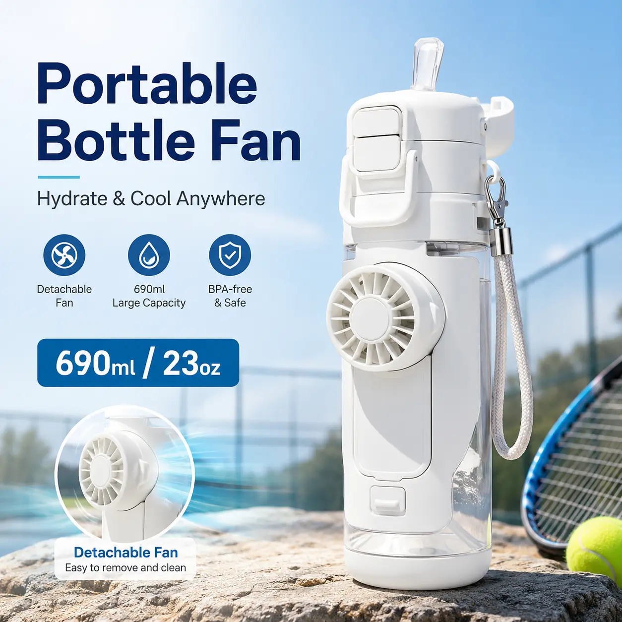 CRILEAL Stainless Steel 2-in-1 Water Bottle with Built-In Foldable 3-Speed USB Fan, Portable Dual-Drinking Cooling Cup for Outdoor Sports, Festive Party Gift for Girls (Home Supplies Drinkware Kit)