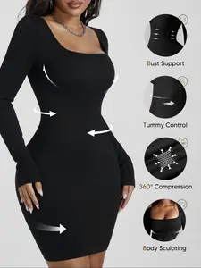 Seamless Body Shaping Dress for Women, Womenswear, Long Sleeve, Tummy Control & Bust Support, 360° Compression Sculpting Dress, Comfortable Casual Everyday Wear, Fit