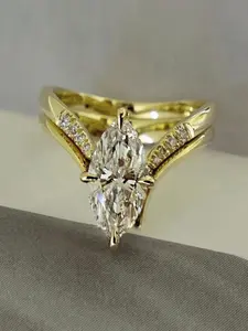 925 Sterling Silver V-Cut Marquise Zirconia Ring SetLuxurious Stackable Design • bridal engagement ring • Wedding Elegance • Perfect Anniversary Gift for Loved Ones