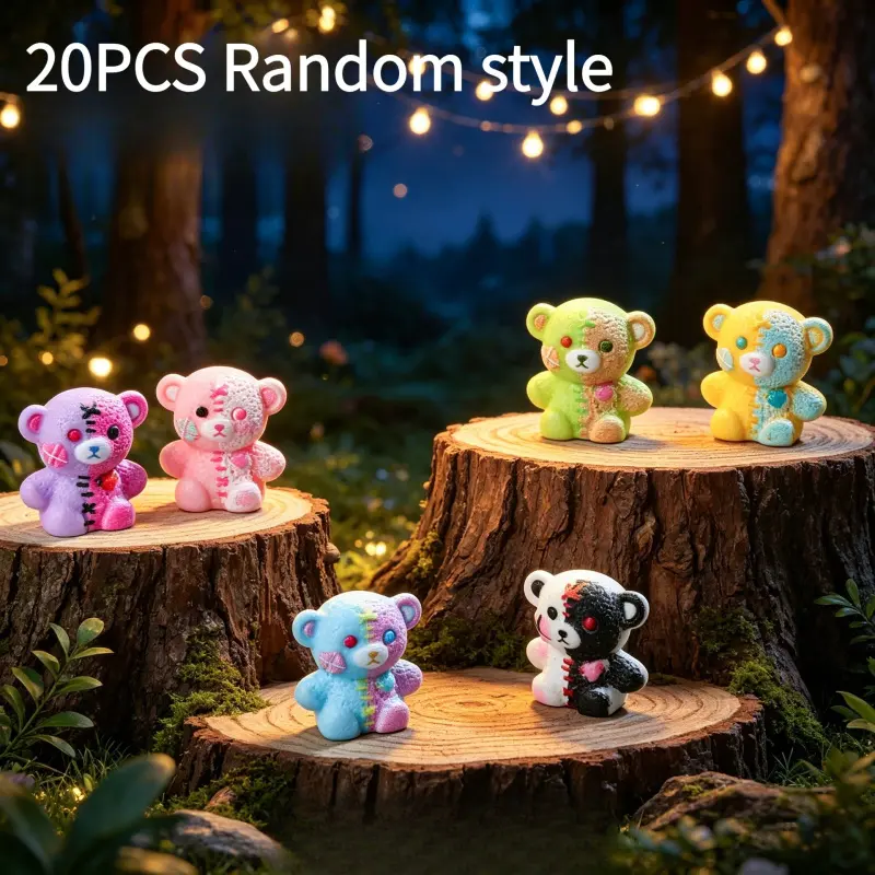 20PCS-Assembled Two-Tone Sitting Bear DIY Decoration Accessories, Trendy Cool Bear Figurine, Statue Figurines, Desktop Decoration, Dark Style Decoration Accessories, Resin Animal Ornaments