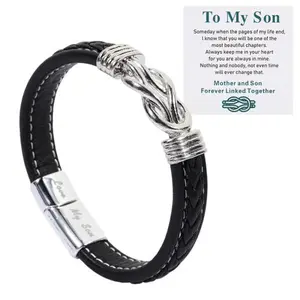 Unique Biryhday Gift for Son from Mom Leather Bracelets, Leather Braided Bracelet, Knotted Bracelets Jewelry for Son From Dad & Gift  Card, Bracelet for Dailt Wear Gift for Son