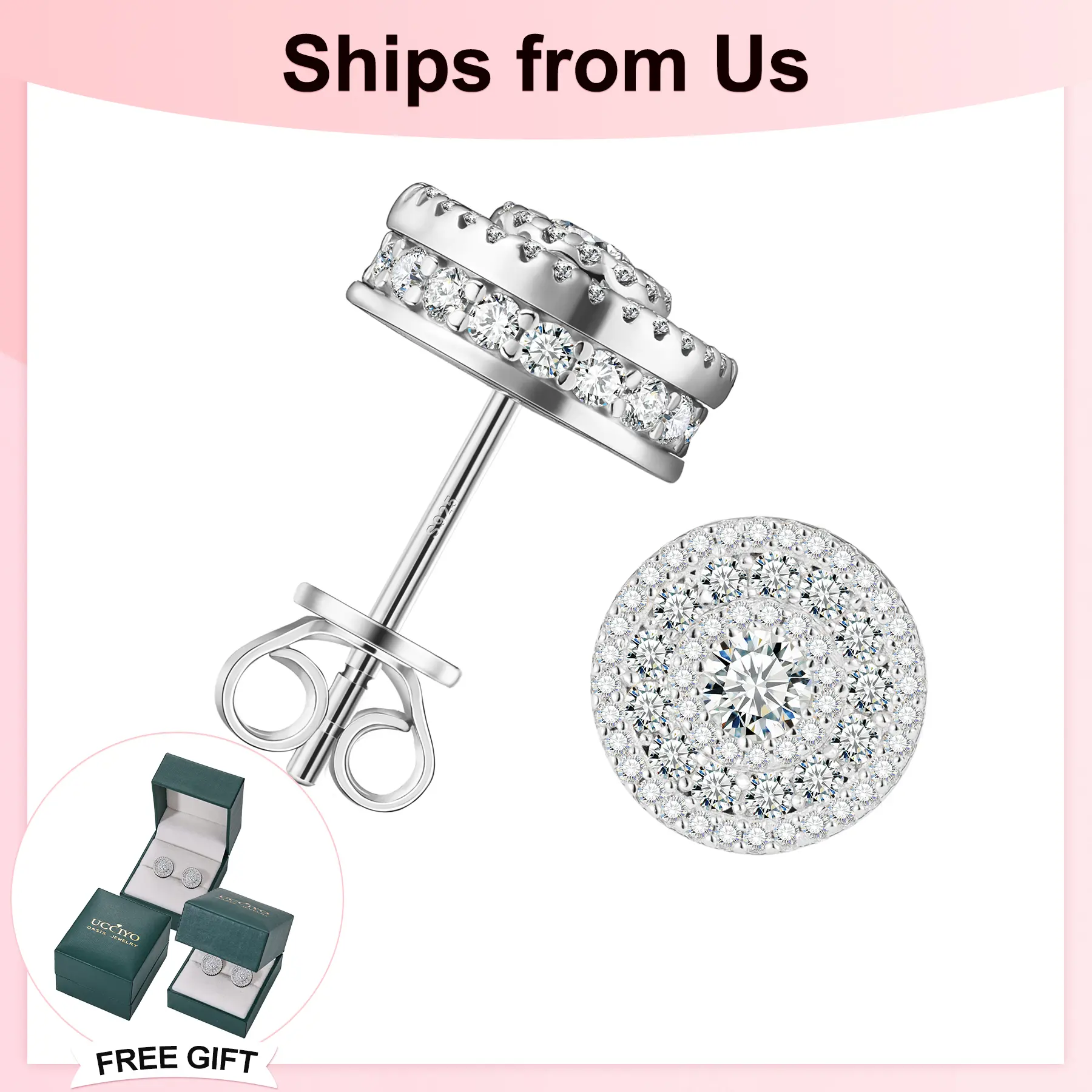 Unisex 925 Sterling Silver Moissanite Stud Earrings – 14K Gold Tone Diamond Look Earrings for Men & Women, Iced Out Moissanite Jewelry Gift [E570]