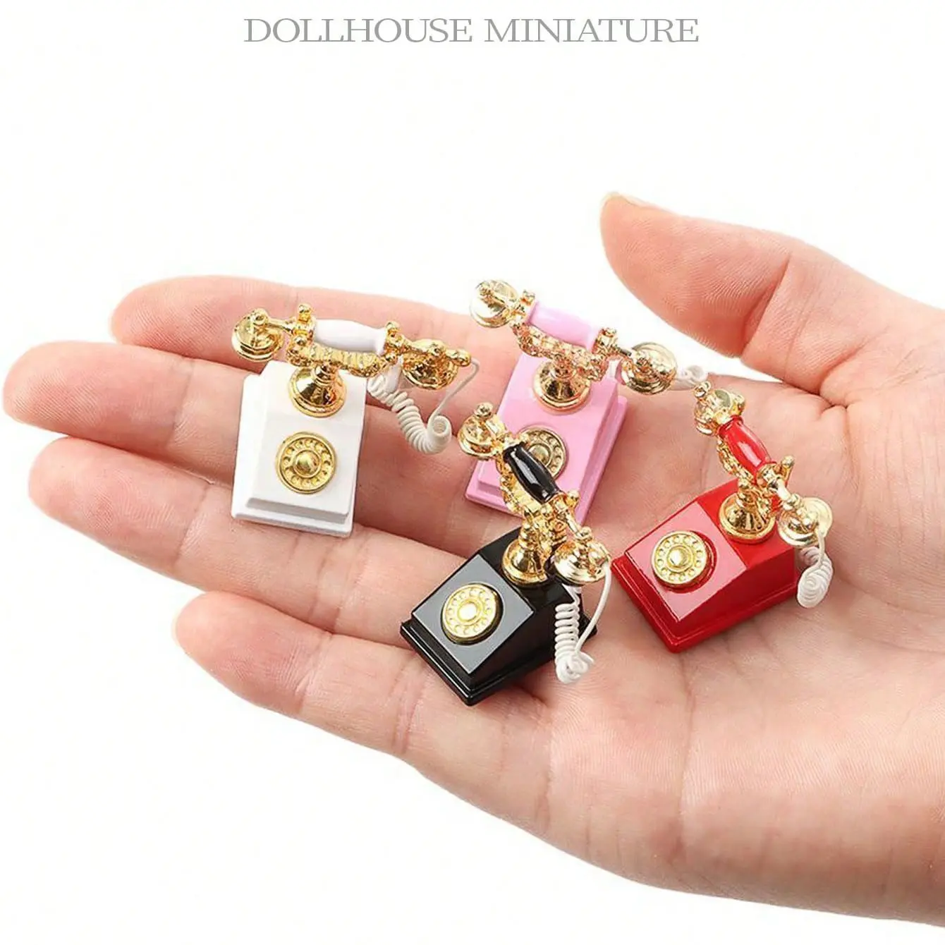 Miniature Dollhouse Telephone 1:12 Scale Retro Metal Rotating Dial Phone Toy House Playhouse Accessory, Doll Accessories Gift, Random Decoration for Dolls, Miniature Furniture