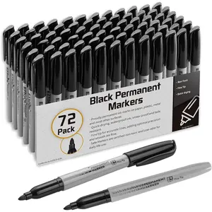 Permanent Markers Bulk, 72 Pack Black Permanent Marker Set, Fine Tip,  Markers,  Smear Proof Pens, , Quick Drying, Office Supplies for School, Office,