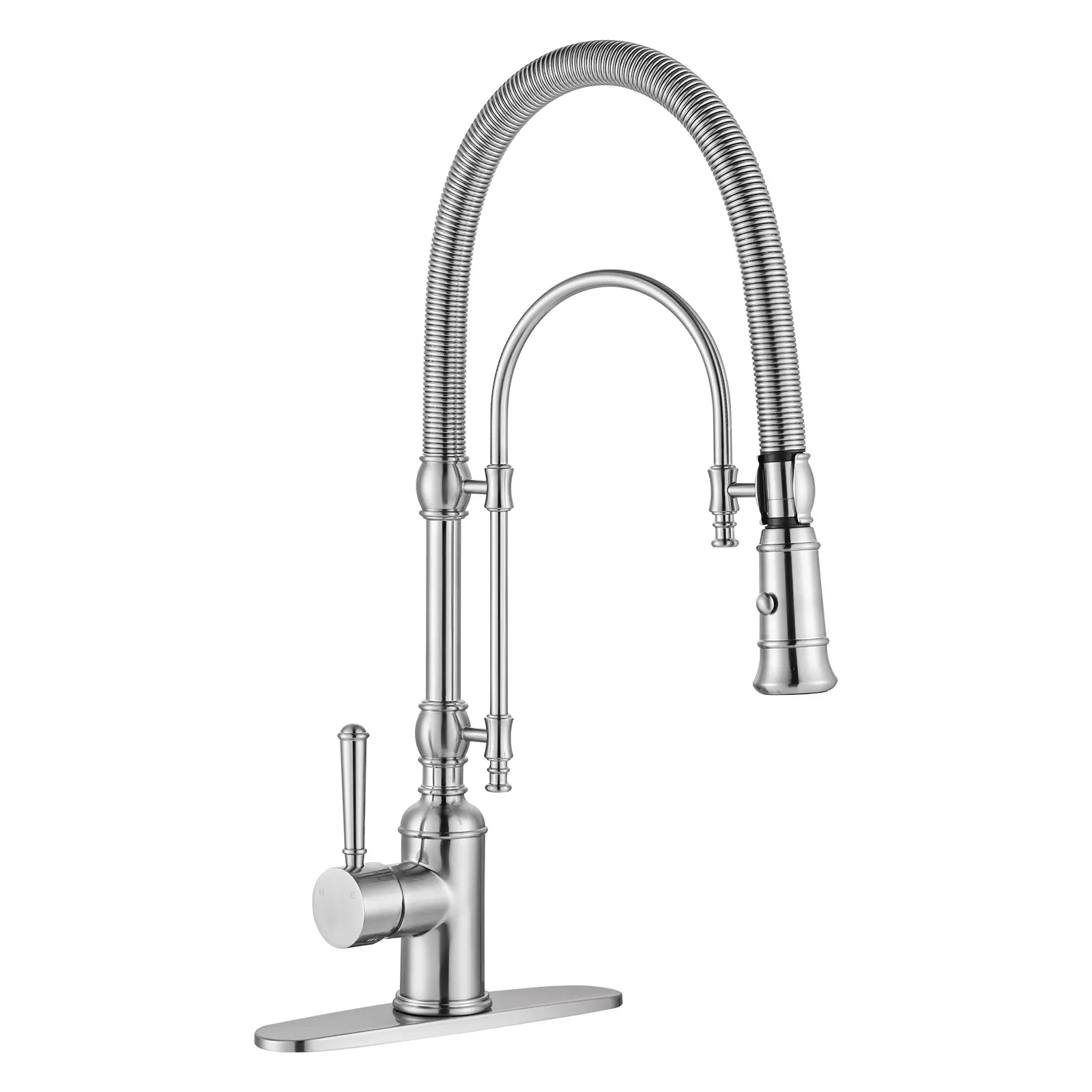 WOWOW High Arc Kitchen Faucet - Single-Handle Deck-Mount Gooseneck with Pull-Down Faucet Sprayer Attachment, Brushed Nickel Finish, High Arc Faucet