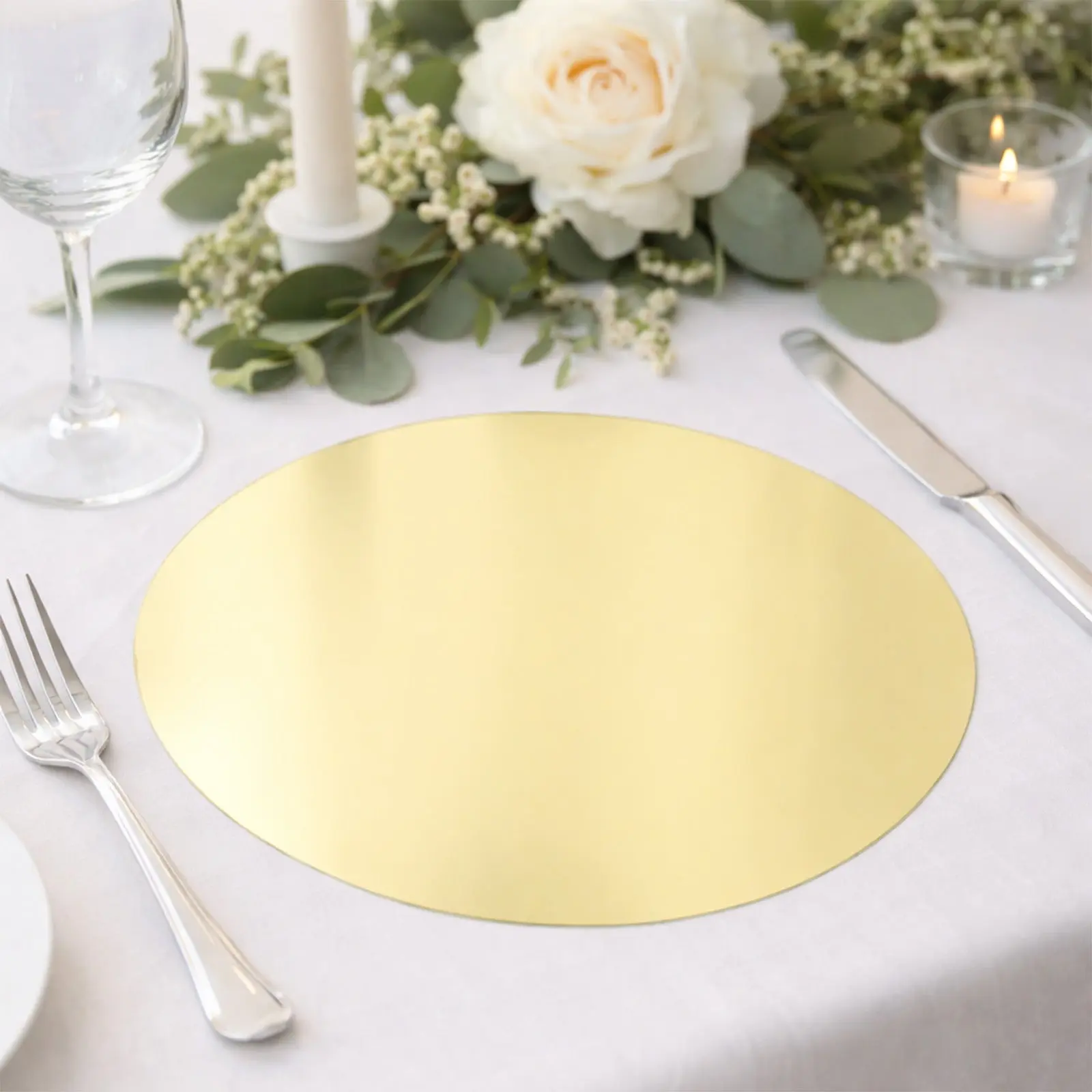 50-Pack Disposable Round Placemats - 13in Gold 128 GSM Cardboard Charger Plates, Disposable Placemats & Coasters, Party Supplies for Baby Showers, Birthdays, BBQs, Elegant Table Settings