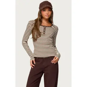 Edikted Women's Roma Striped Henley Top