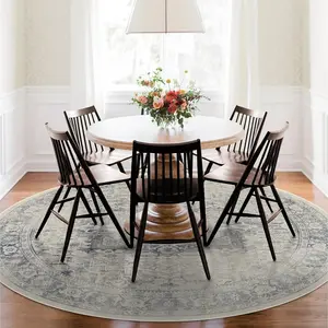 Round Boho Style Floor Mat, 1 Count Vintage Farmhouse Style Non-slip Floor Carpet, Decorative Area Rug for Home Living Room Bedroom, Bohemian Style Rugs