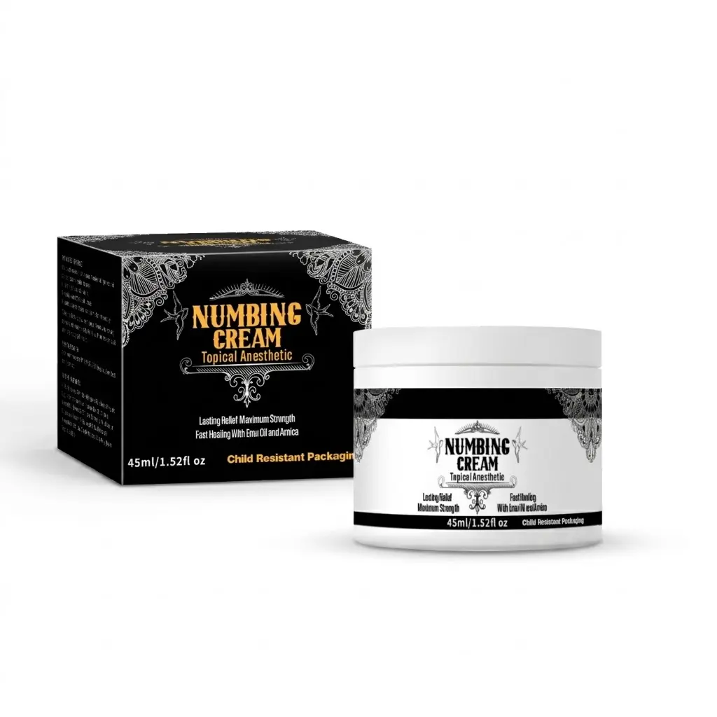 Maximum Strength Numbing Cream – 5% Lidocaine Topical Anesthetic for Tattoos, Waxing, Laser & Microneedling – Fast Healing with Emu Oil & Arnica – Child-Resistant Packaging – 45ml (1.52 fl oz)