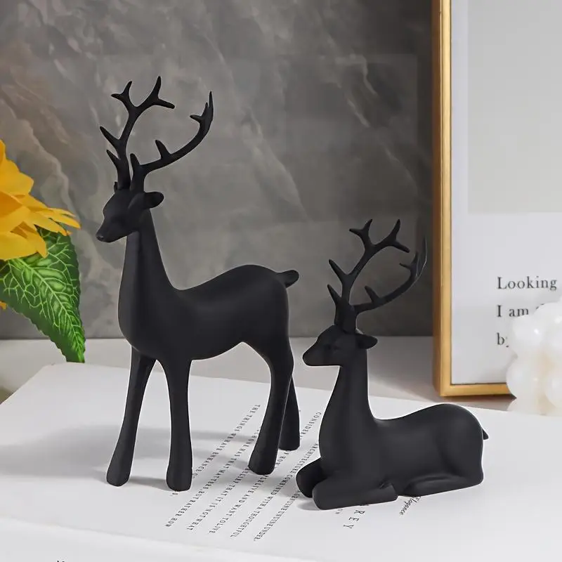 Deer Design Resin Ornament, 2 Counts Creative Desktop Decoration, Home Decor for Living Room, Office, Bookshelf, Tabletop, Statue, Figurine