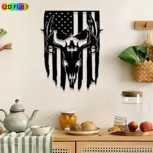 1pc American Flag Deer Skull Metal Wall Art, Patriotic Deer Skull Sculptures, Decoration, Art Work For Wall Decor, Craftsmanship, Independence Day, Veterans Day Decor, Man Cave Garage Patio Wall Decor, Gift for Patriotic Outdoor Enthusiasts