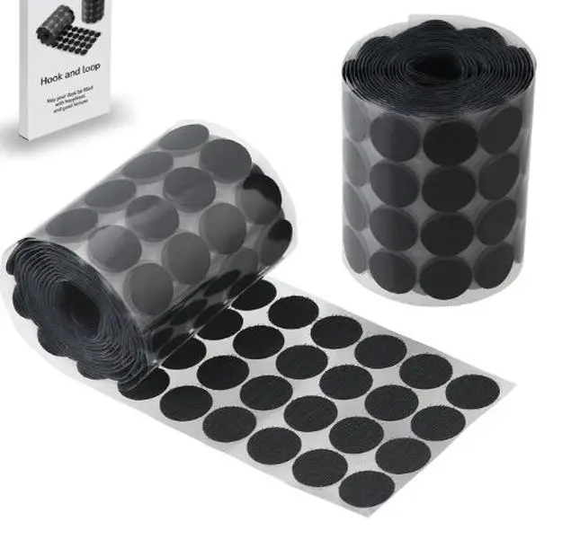 Self Adhesive Dots, 200Pcs(100 Pair Sets) 1 Inch Diameter Strong Self Adhesive Dots Nylon Sticky Back Coins Hook Loop Strips, Small Circle Dots Stickers Tapes, Black