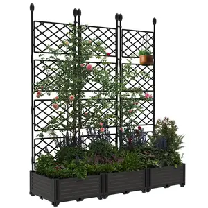 GARVEE Plastic Plant Box Set with Metal Trellis: Raised Garden Bed Planters for Climbing Plants, Outdoor Privacy Screen for Patio, Balcony, or Backyard. Available in 3, 4, and 7 Piece Sets for Versatile Gardening Solutions.