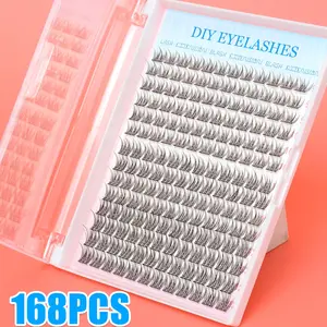 Plush Cluster Eyelash Extensions, 168 Independent Lashes, Volume Individual Lash, 9-12mm C Curl, Soft Thin Band, Natural Look, DIY Eyelash Extension