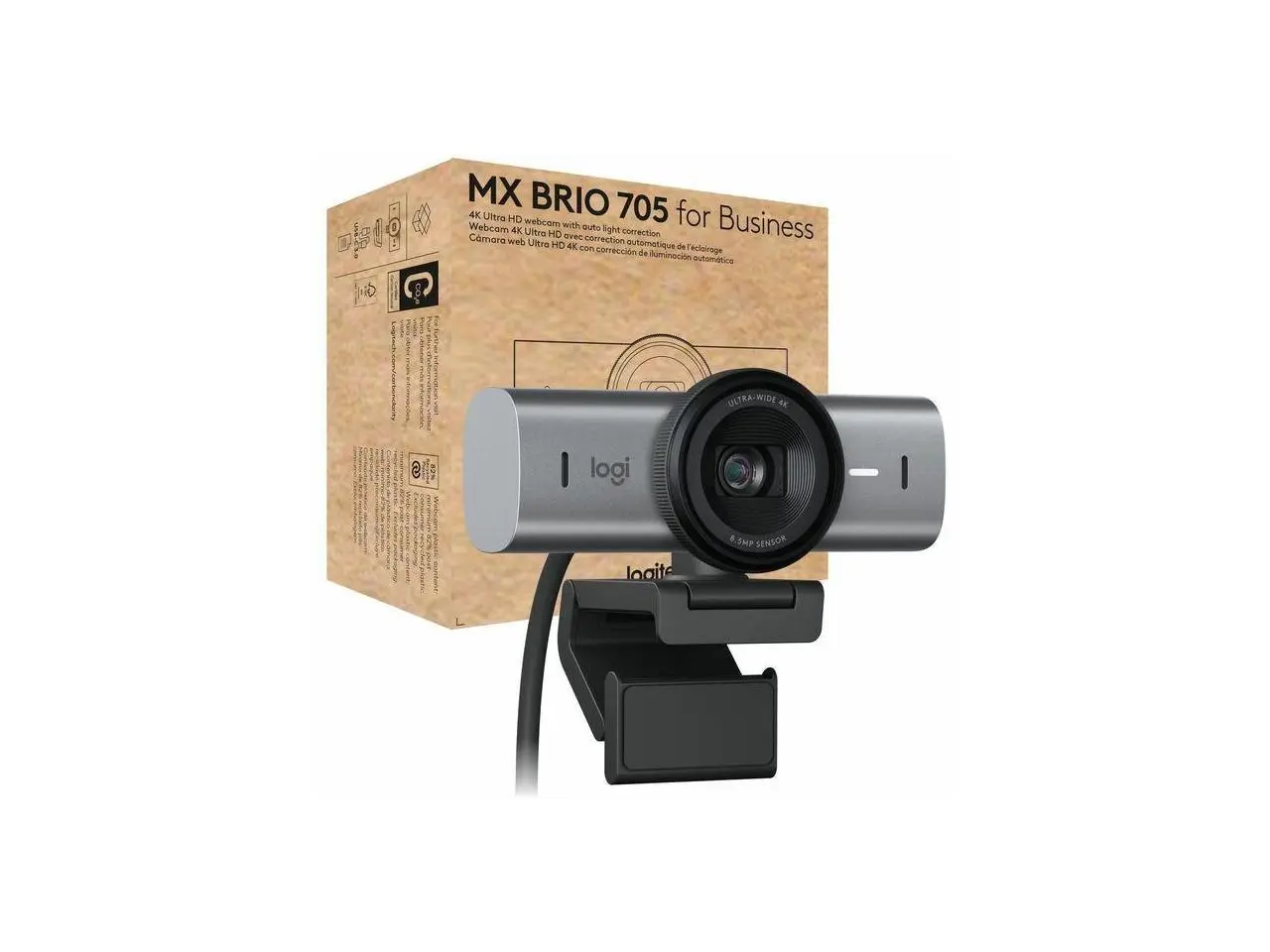 Logitech BRIO 705 Webcam - 8.5 Megapixel - USB Type C - 4K - 4096 x 2160 Video - STARVIS Sensor - Auto-focus - 90° Angle - Clip - 4x Digital Zoom - Microphone - Windows 10, macOS 10.15