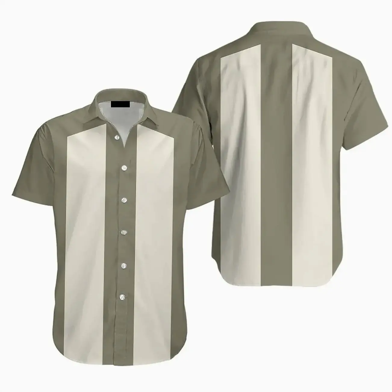 Olive Green Bowling Vintage Hawaiian Shirt - 100% Woven Polyester, Available in Sizes S to 5XL, Casual, Short Sleeve, Button, Tie Back - Clothes 1