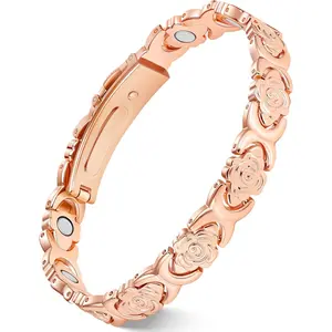 Feraco Pure Copper Women's Bracelet, Ultra-Strong Magnetic Women's Bracelet, Featuring 3800 Gauss Magnets and Sparkling Cubic Zirconia, Floral Jewelry Gift