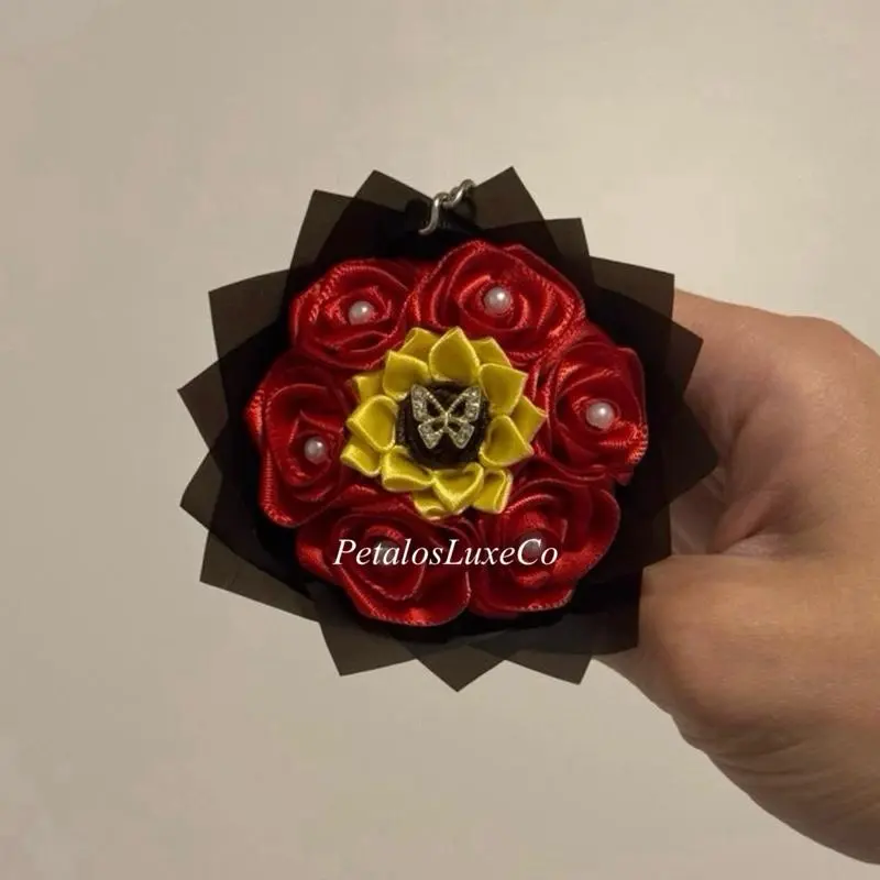Handmade Ribbon Rose Keychain Adorable Bouquet with Satin Ribbon & Pearl Accents Perfect Gift for Any Occasion Charms Butterfly