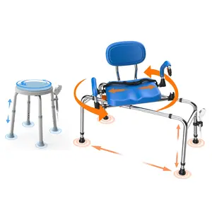 WHLICKS Shower Chair & Stool Set – Adjustable 360° Swivel, Portable, Safe Bath Seating