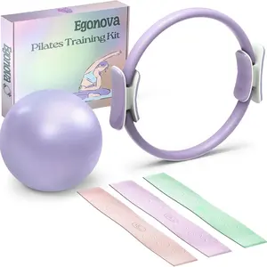 Pilates Ring Set: 14-Inch Magic Circle with Dual Padded Handles, Pilates Mini Ball, and Resistance Bands (15, 25, 35 lbs) for Strength, Flexibility, Stability, and Body Toning