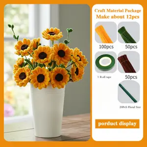 221pcs Small Sunflower Twist Stick Bouquet Set Decorative Stems - Mother's Day, Graduation, and Holiday Gift DIY Craft Kit (Not a Finished Product)