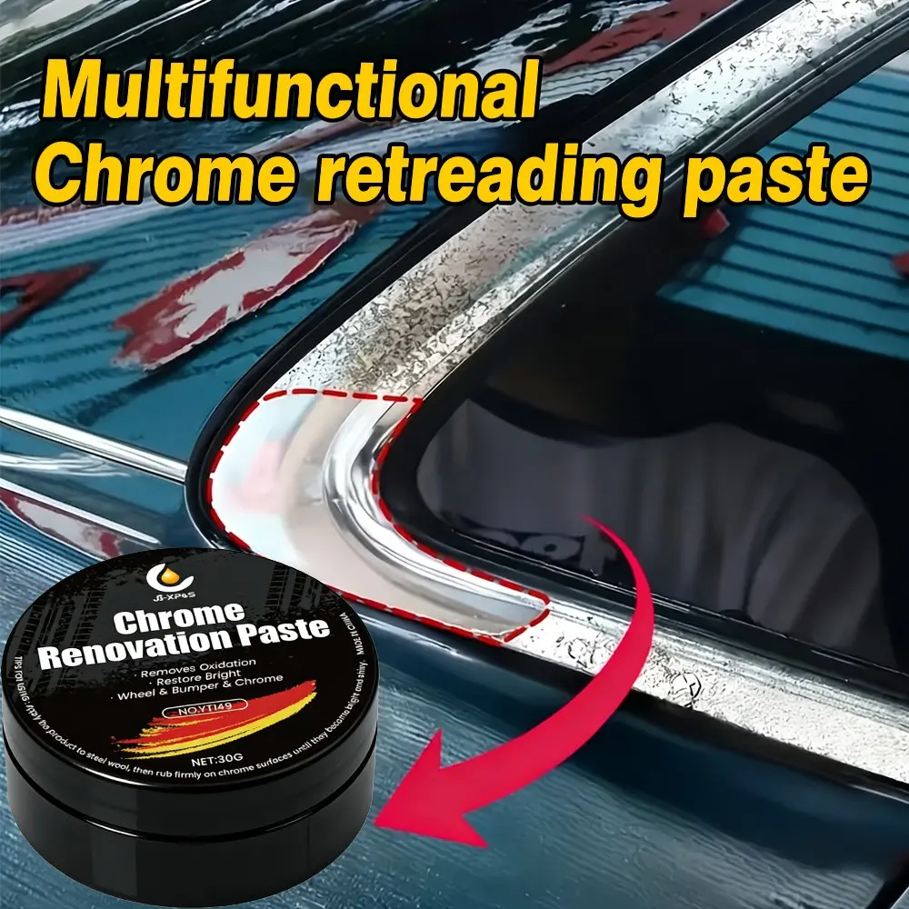 Chrome Repair Paste for Cars, Universal Metal Oxidation Restorer, Polishing Solution for Door Handles, Windows, Bumpers, Professional Results, Polished Chrome