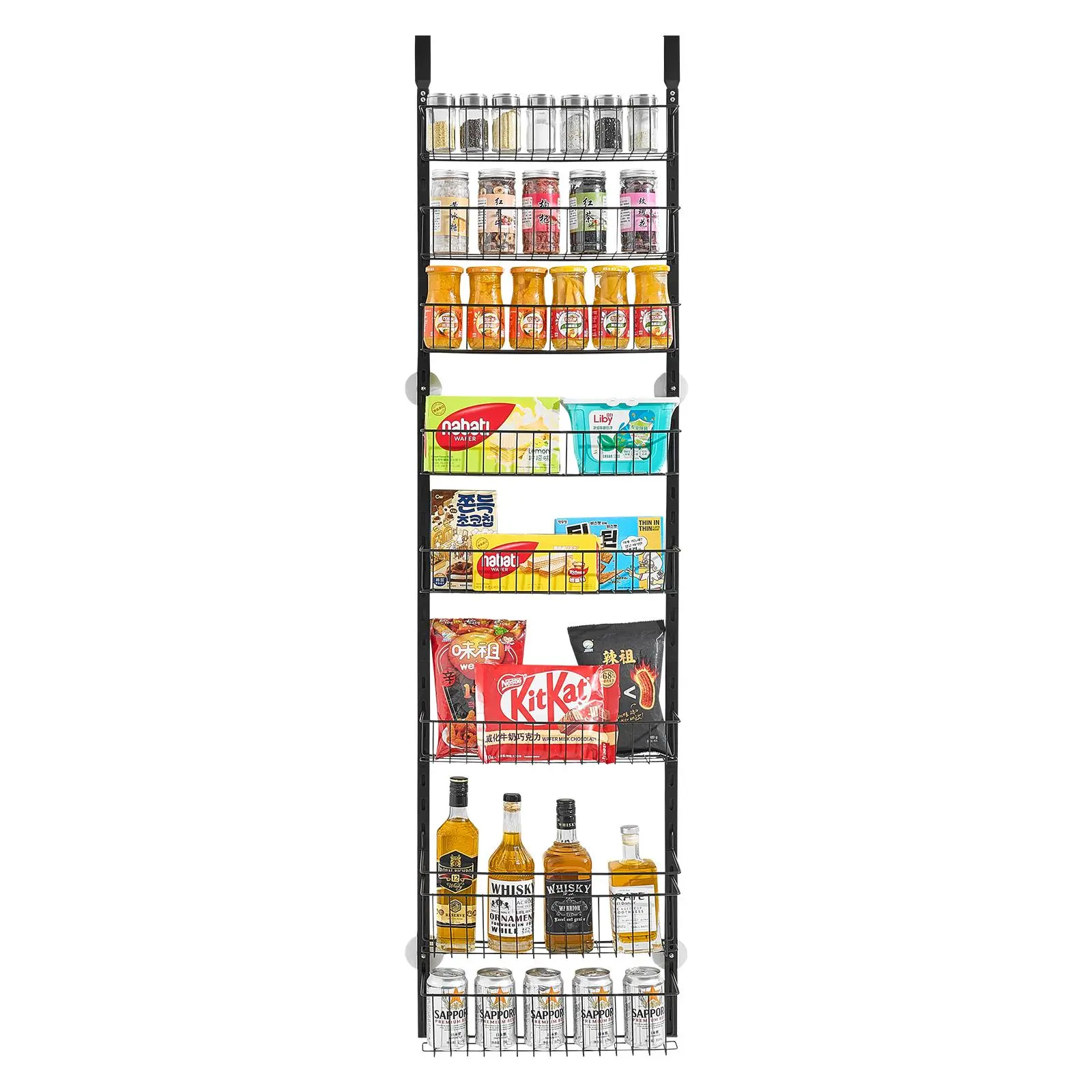 【Summerfinds】VEVOR Over the Door Pantry Organizer,  , 8-Tier Pantry Organization and Storage, Heavy-Duty Steel Hanging Spice Rack, Adjustable Wall Seasoning Shelves, for Home Kitchen Laundry Room Bathroom, Black