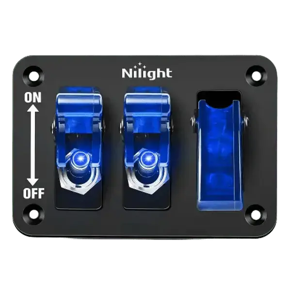 Nilight 3-Gang 3-Pin SPST 12V 20A LED Light Switches, Blue Rocker with Flip Cover, Auto Start Stop Battery Panel Set for Cars, Race Cars, Boats, Automotive & Motorcycle Accessories