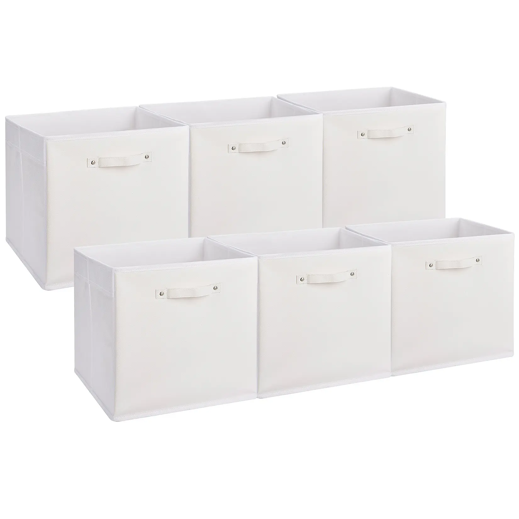 6PCS 13 Inch Fabric Storage Bins with Faux Leather Handles, Collapsible Cube Organizer Baskets, Storage Bins for Shelves, Clothes, Toys, Home Office Nursery