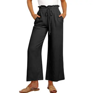 ANRABESS Women's Linen Pants Casual Loose High Waist Drawstring Wide Leg Capri Palazzo Pants Trousers with Pockets