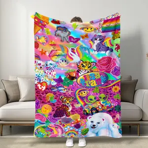 Lisa Frank Collage Themed Blanket, Vibrant & Playful Style, Features Colorful Characters, Soft and Warm, Perfect for Home Relaxation, Flannel Blankets